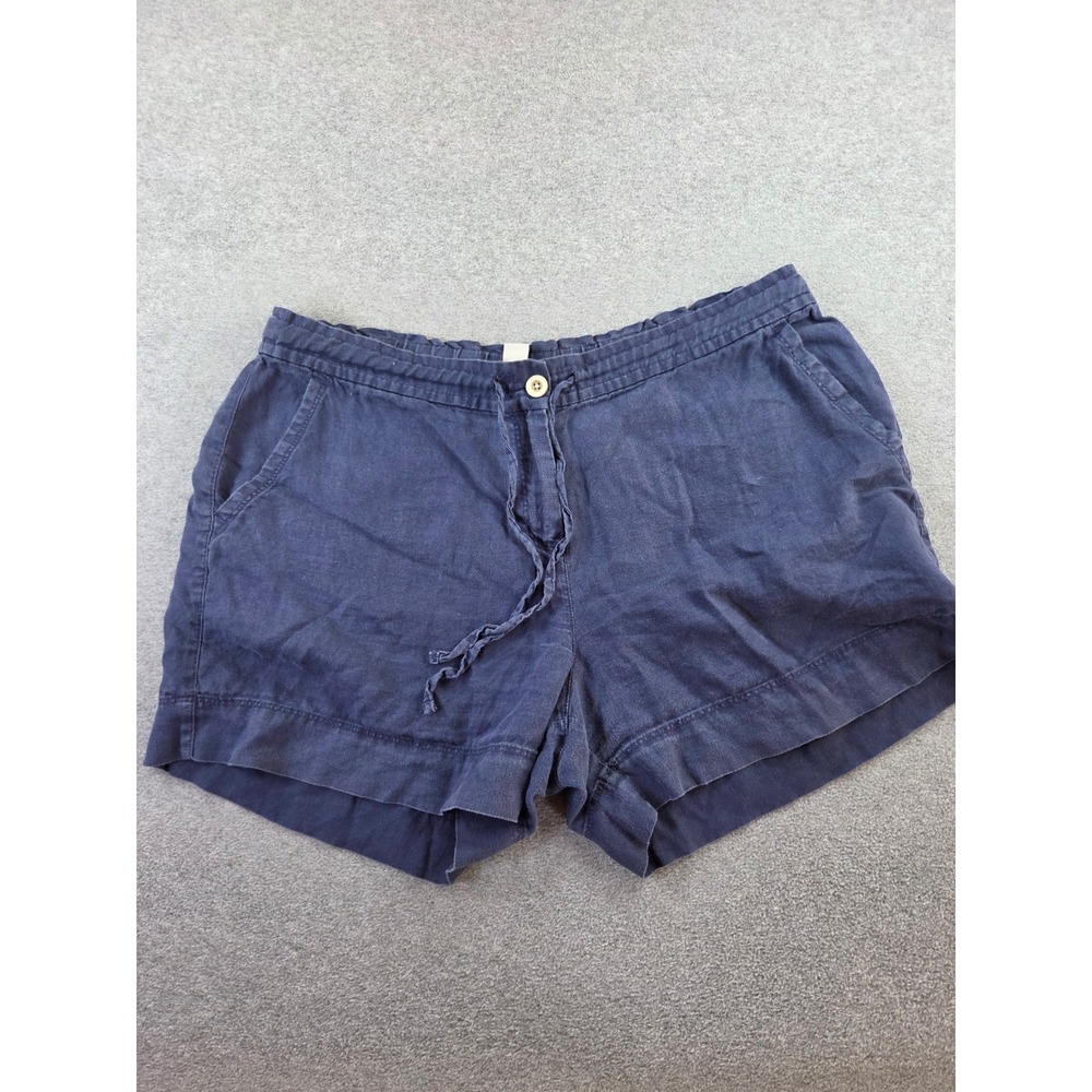 Tommy Bahama 100% Linen Navy Blue Drawstring Pull-On Resort Shorts Womens Large